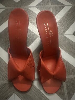 Michel Perry Orange Bow Slip-On Heels